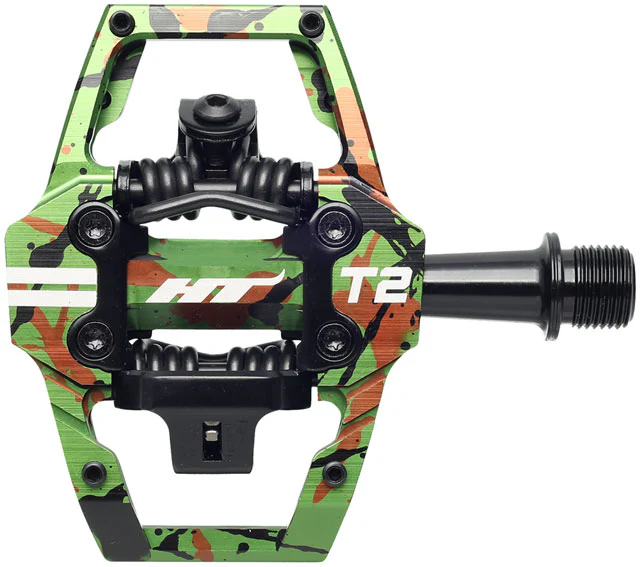 HT Components T2 Pedals - Dual Sided Clipless with Platform, Aluminum, 9/16", Green Camo - Image 2