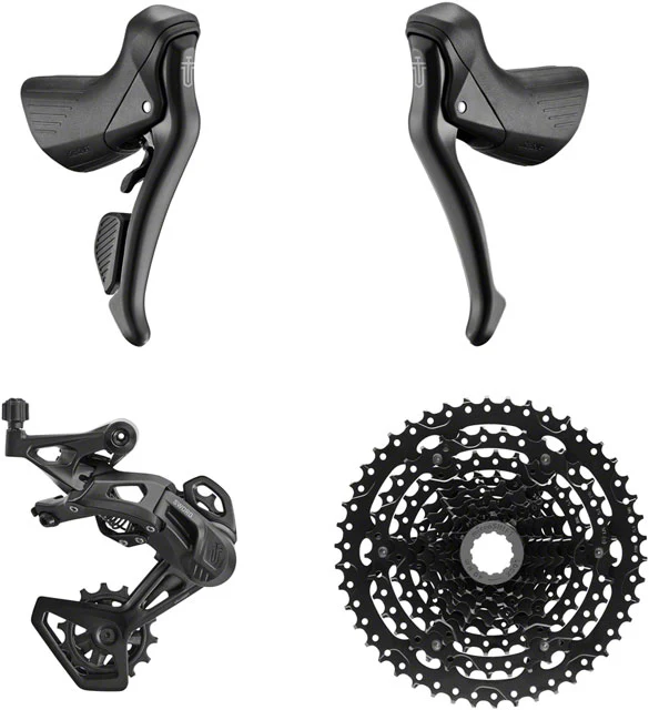 microSHIFT Sword Black 1x9-Speed Groupset - Includes Brake/Shifters, Rear Derailleur Medium Cage, Cassette
